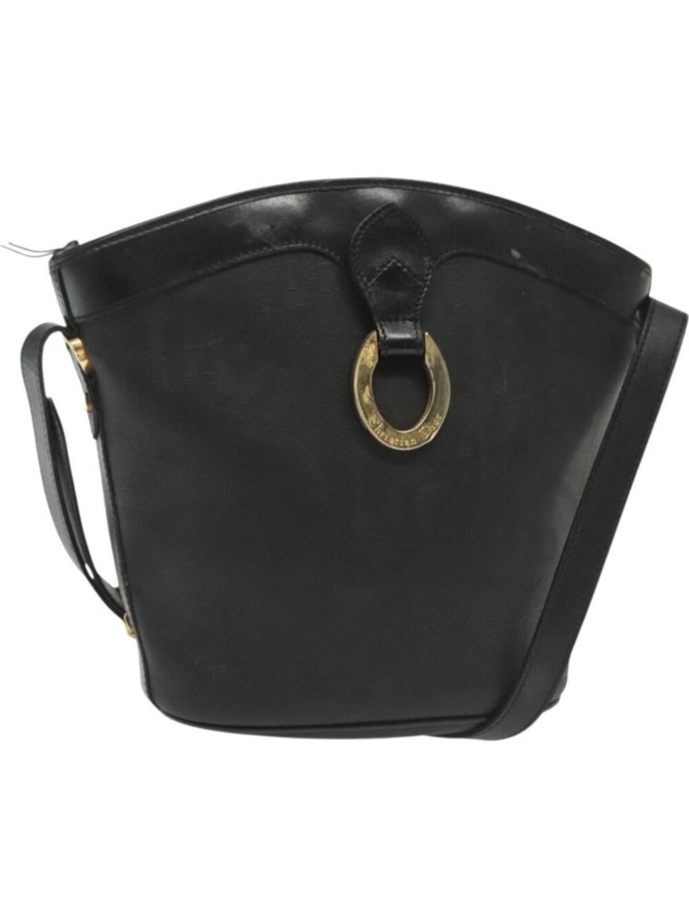 Christian Dior Trotter Canvas Shoulder Bag Black Gold
